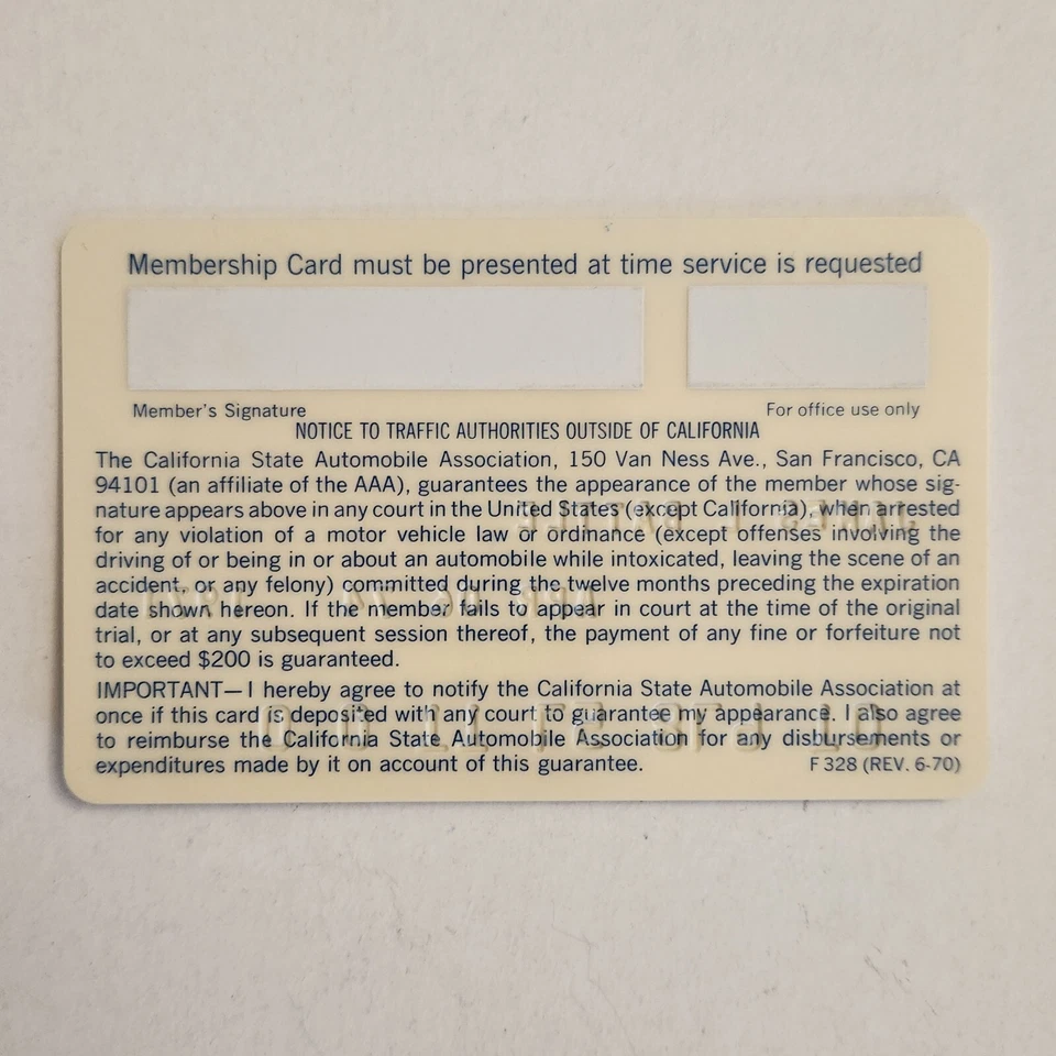 California State Automobile Association Vintage Expired Credit Card CC 1974 - Image 2 of 2