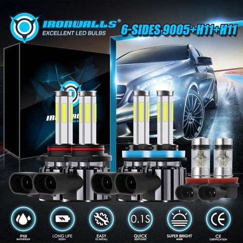 6sides H11+H11+9005 LED Combo Headlight High+Low Beam+Fog Light Bulb 3Pair White - Picture 1 of 12