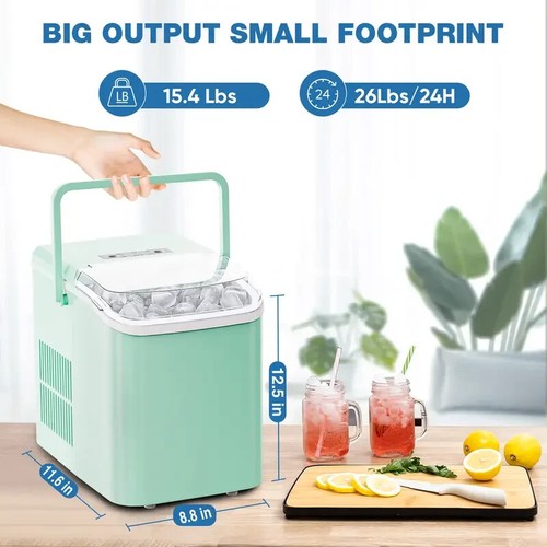 Countertop Bullet Ice Maker Portable Ice Machine w/ Ice Scoop 26lbs/24hrs Green - Picture 3 of 5