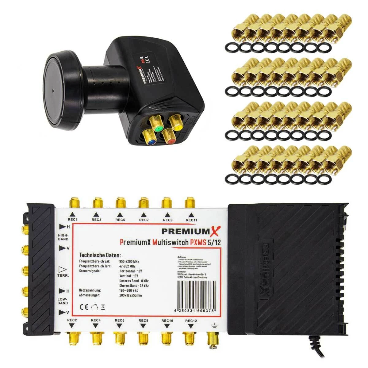 PremiumX Multiswitch 5/12 satélite multiconmutador satélite distribuidor Quattro LNB 4K
