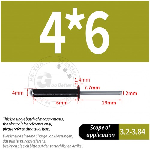 POP RIVETS ALUMINIUM BODY STEEL MANDREL OPEN END DOME HEAD 2mm 2.4mm 4mm - 6.4mm - Picture 138 of 171