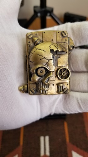 Vintage Antique Steampunk Skull Pipes Valves Cogs STYLE Kerosene Pocket Lighter - Picture 6 of 14