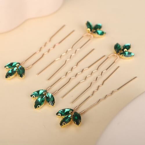Wedding Hair Pins Bridal Rhinestone Hair Pins Green Red Rhinestone Headpiece - Picture 5 of 6