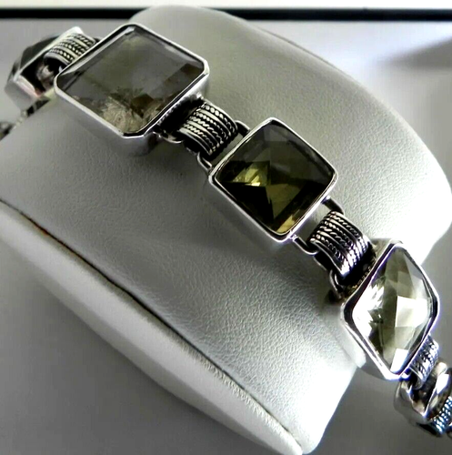 EX🌠Quality🌠 40g sterling silver citrine & rutilated quartz adjustable bracelet