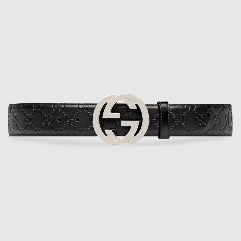 Gucci Signature Leather Belt with Double-G-Buckle Black 105 cm