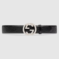 Gucci Signature Leather Belt with Double-G-Buckle Black 105 cm SIZE 38 MENS