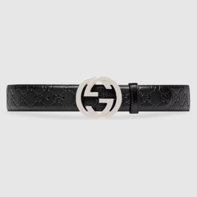 Gucci Signature Leather Belt with Double-G-Buckle Black 105 cm