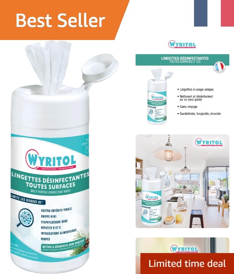 Lingettes Désinfectantes 120 Unités Wyritol - Hygiène Instantanée Mentholée