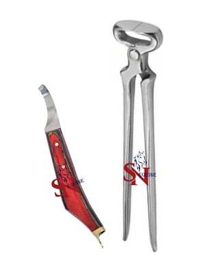 Set Of Hoof Nipper 15'' with Hoof Knife with Brass Horseshoeing Topper