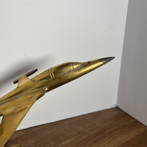 Vintage 12” Brass Fighter Jet Statue Airplane Model Desk Display - Picture 7 of 7