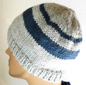 Knitted-Handmade-Trendy-Wool-Blend-Hat-Mens-Knit-Chunky-Striped-Beanie-099