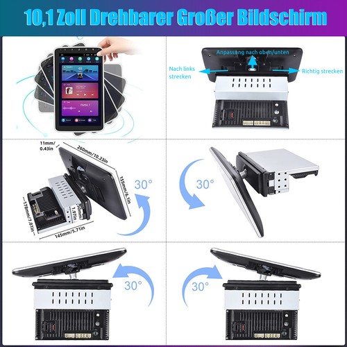 Single 1 DIN 10.1" Android 13 Autoradio GPS Nav WiFi Drehbarer Bildschirm KAM - Bild 4 von 14