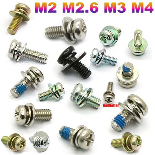 M2 M2.6 M3 M4 Phillips Pan Head Machine Screws With Washer Round Cross Bolts Set - Picture 1 of 39