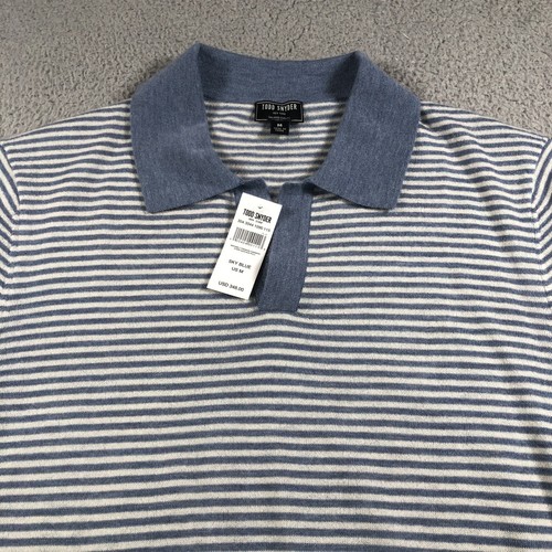 Todd Snyder Shirt Adult M Sky Blue Montauk Stripe Premium Cashmere Sweater Polo - Picture 2 of 11