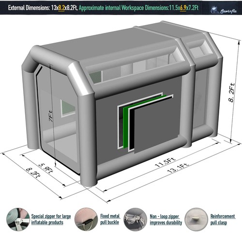 13X8.2X8.2Ft Inflatable Paint Booth With 450W+750W UL Blowers / Watch The Video - Bild 2 von 10
