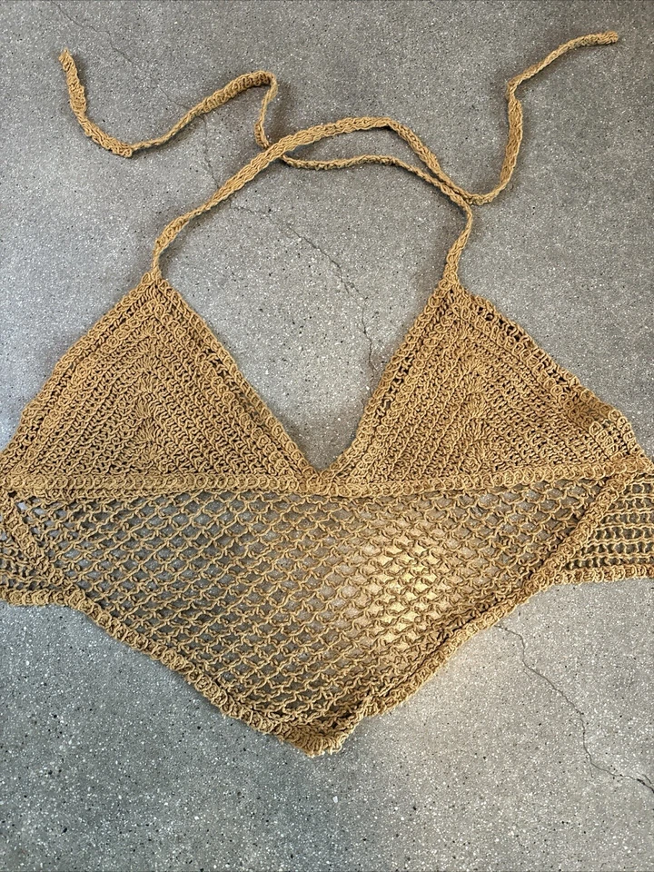 Timing Marrón Crochet Halter Corbata Trasera Top Mujer M Foto 2 de 4