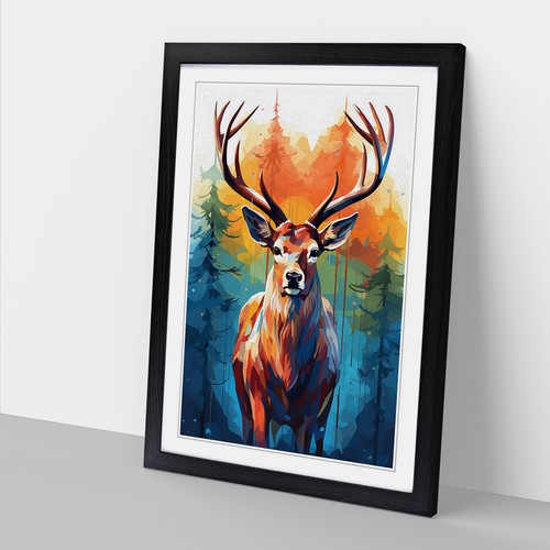 Deer Geometric No.2 Framed Canvas Wall Art Print Poster Picture, Home Decor - Picture 2 of 8