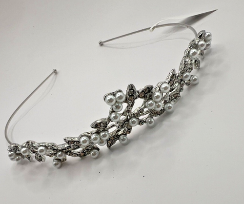 Silver Pearl Rhinestone Tiara Wedding Prom Pageant Headband Elegant Crown Comfrt - Picture 1 of 12