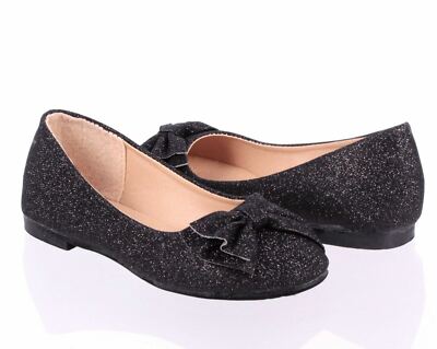 Black Cute Glitter Bowknot Kids Slip On Girls Flats Youth Dress Shoes Size 13