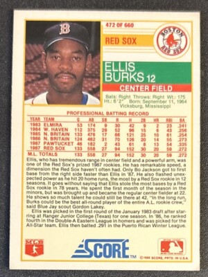 1988 Score Ellis Burks Baseball Rookie Card (RC) #472 Red