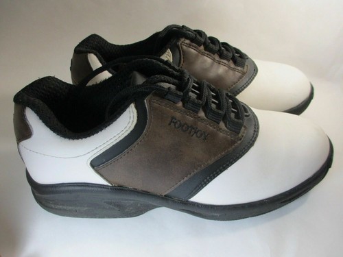 Footjoy Junior Big Kid Golf Shoes 4 M White Black Brown Used 8.67" Greenjoys - Picture 6 of 9