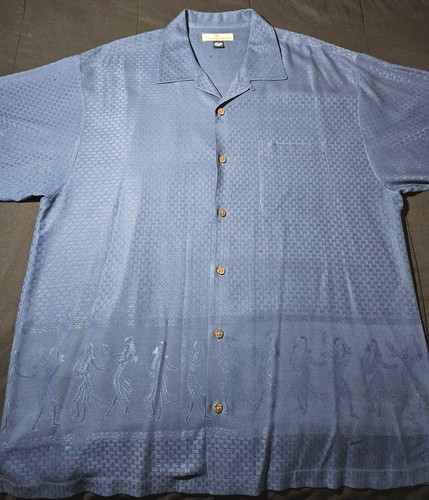 Tommy Bahama Silk Collared Button Up Shirt Short-Sleeve Blue Hawaiian L - Large - Picture 1 of 15