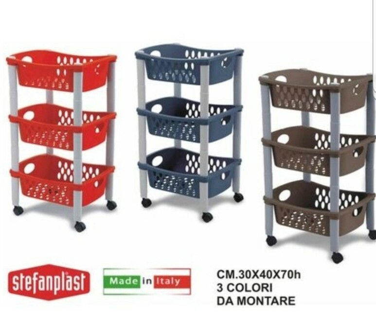 CARRELLO OTELLO CUCINA SALVASPAZIO 3 RIPIANI PORTA FRUTTA VERDURA 30X40X70H