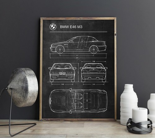 BMW E46 M3 Poster Car Vintage Blueprint Art - Picture 2 of 5