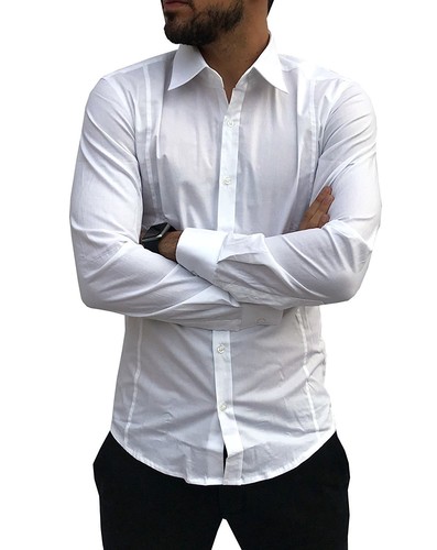 Camicia da Uomo Slim Fit Cotone Elasticizzata Manica Lunga Bianca Elegante L XL - Foto 8 di 52