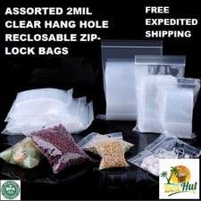 Clear Plastic Zip Seal Lock Top Reclosable Poly Jewelry Bags 2 Mil Hang Hole