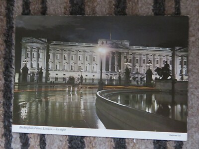 Vintage 1973 Buckingham Palace bei Nacht Echtfoto Postkarte