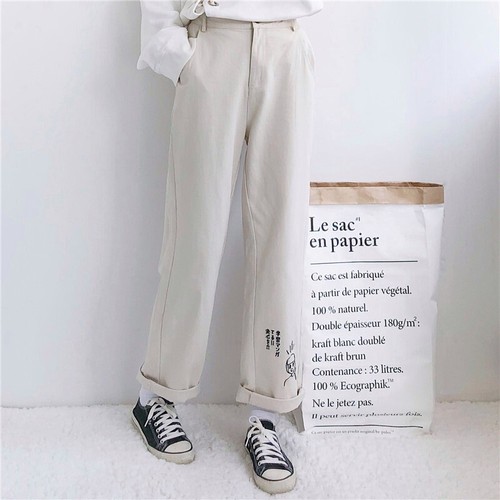 Korean casual pants women's high waist embroidery loose wide leg trousers Lolita - Picture 10 of 14