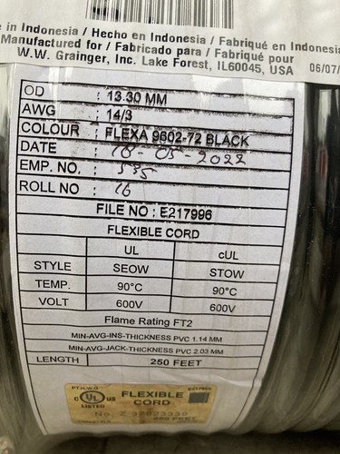 2TYG5 Cavo Portatile, SEOW, 14/3 AWG, 250Ft, Nero (DR) - Foto 4 di 8