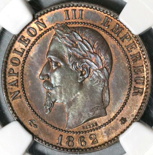 1862-A NGC MS 64 France 10 Centimes Napoleon III Paris Coin POP 1/3 (20061401C) - Picture 3 of 8