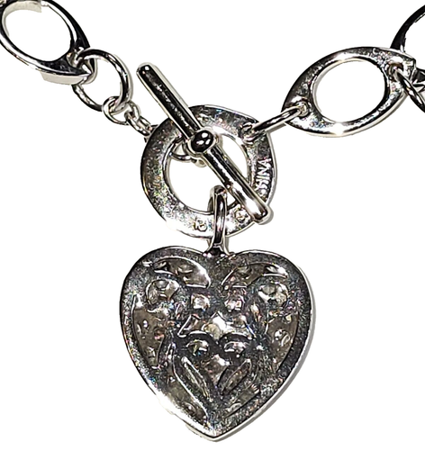 EXUC 925 Silver CZ Heart w/ Filigree Back Pendant Necklace 18" Chain - Picture 5 of 8