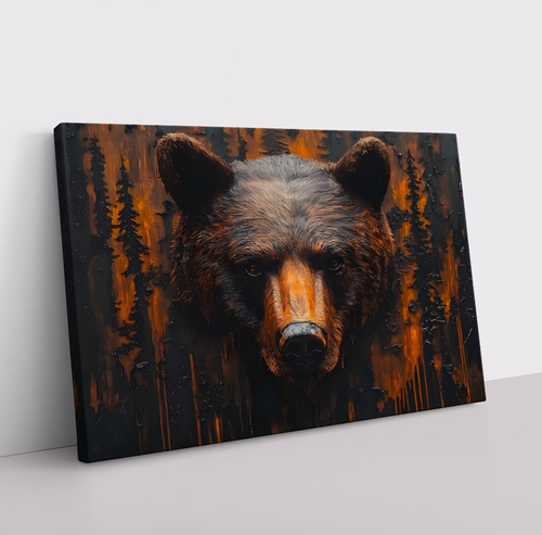 Impresión de arte de pared de árboles de la selva de osos negros sobre lienzo enmarcado, decoración de cabañas animales - Imagen 2 de 11