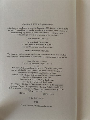 Eclipse by Stephenie Meyer, Hardcover, VG, 1st/1st - Bild 3 von 5