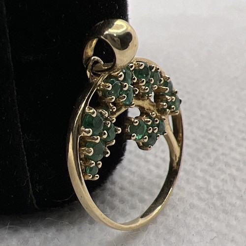 BEAUTIFUL Solid 14K Yellow Gold Natural Emeralds TREE Ladies Charm Pendant 1.4gr - Picture 9 of 16