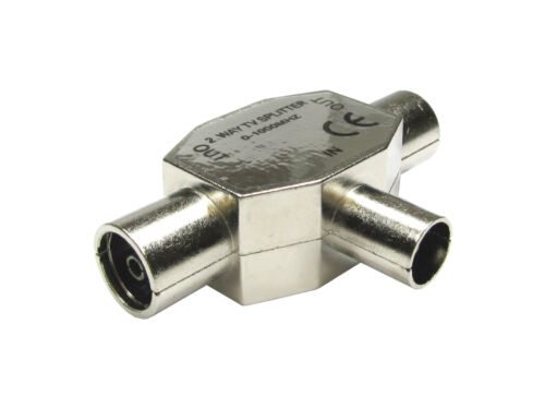 TV Aerial Metal Coaxial Signal Splitter 2 Way 1 Male to 2 Female Coax - Picture 1 of 3