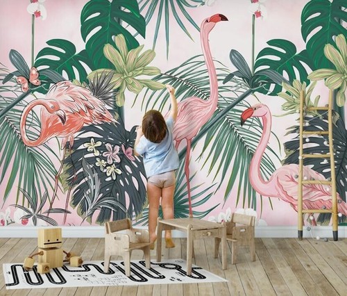 3D Pink Flamingo ZHUA16097 Wallpaper Wall Murals Removable Self-adhesive Ann 24 - Picture 2 of 11