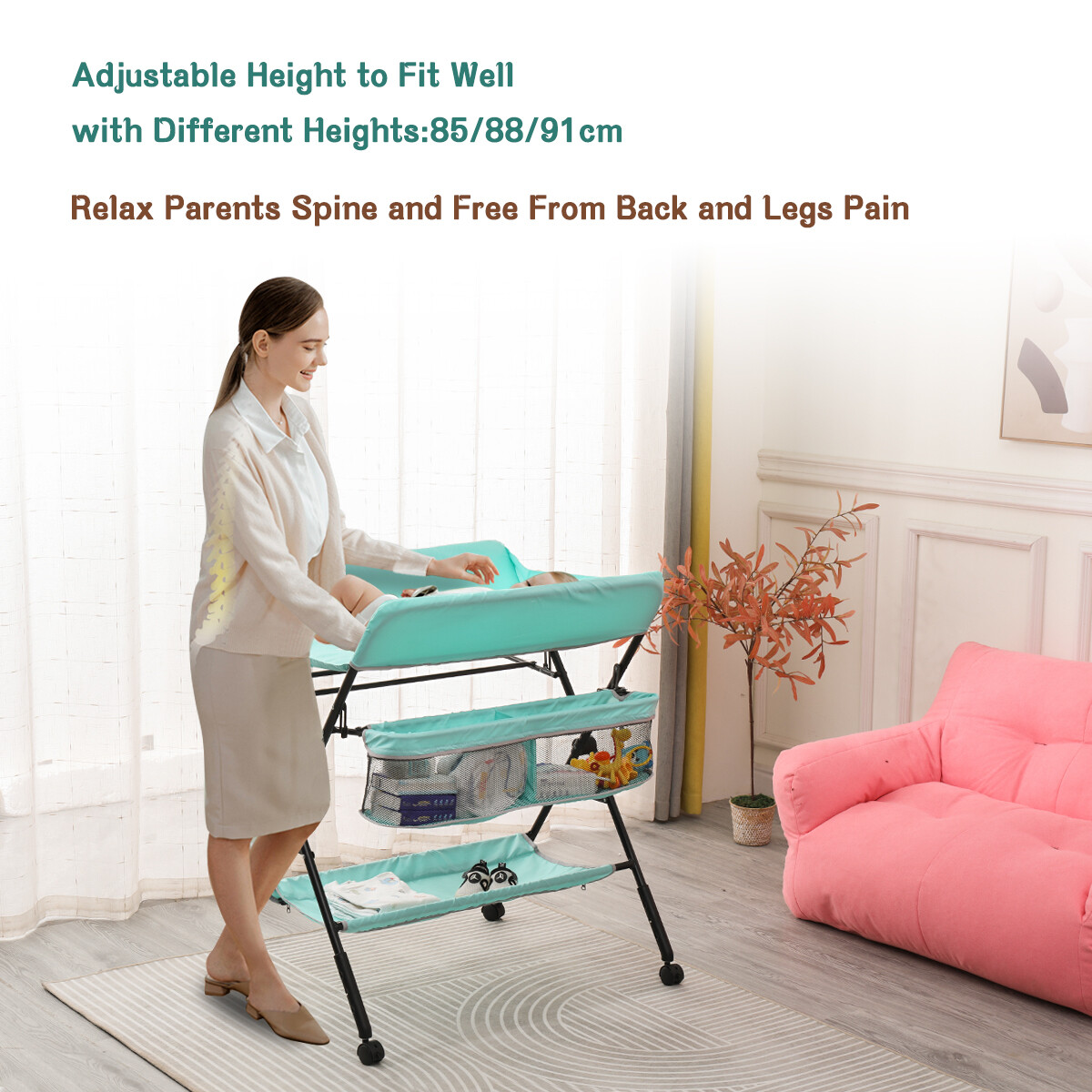 Adjustable Height Baby Changing Table Infant Diaper Changing Station