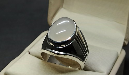 Natürlicher Dur e Nadschaf Sterling Silber 925 Mondstein Handarbeit Weißquarz Herren Ring - Bild 4 von 12