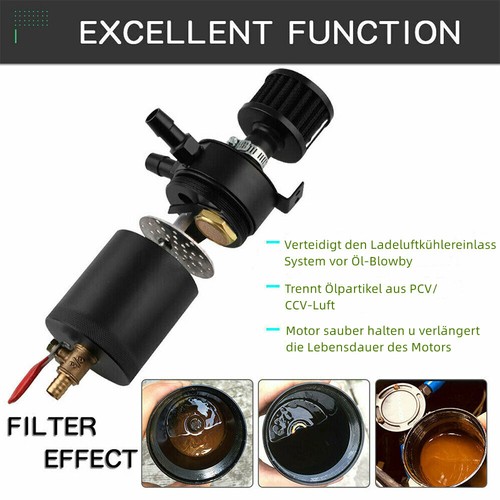 Oil Catch Breather Can Baffled Aluminum Reservoir Tank With Filter 2-Port Kit - Picture 11 of 12