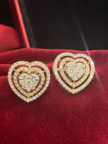 1.38 TCW Round Brilliant Cut Natural Diamonds Heart Stud Earrings In 14K Gold - Picture 6 of 12