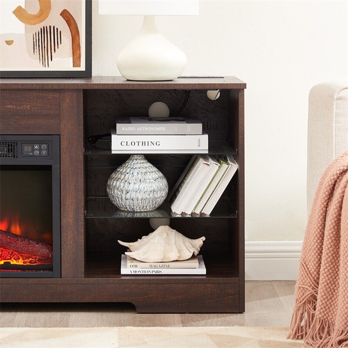 TV Stand Electric Fireplace Glass Shelves, 3D Fireplace TV Stand with LED Lights - Picture 7 of 24