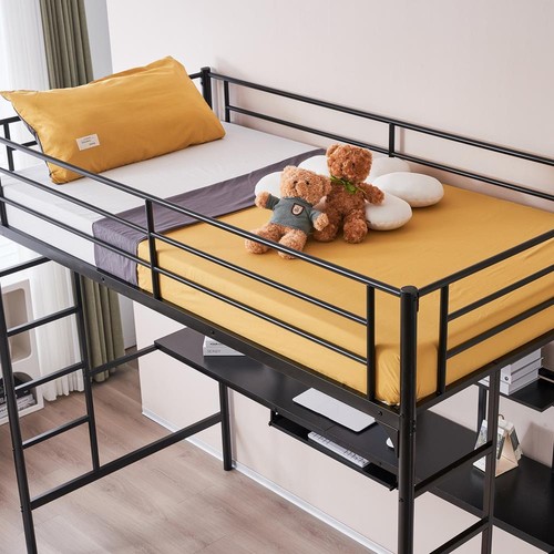 Heavy Duty Twin Size Metal Loft Bed Frame with Desk Ladder Guardrail - Picture 6 of 9