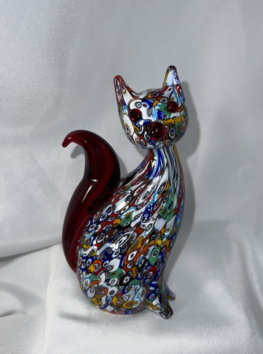 (美品)Murano glass ムラーノガラス　猫の置物職人サイン入り(底) 美品)Murano glass ムラーノガラス 猫の置物職人サイン入り(底