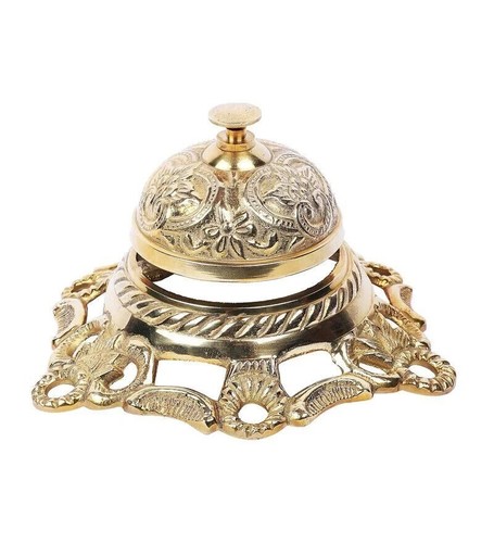 Ornate Brass Desk Bell Hotel Front Desk Counter Sales Service Bell Table Bell - Picture 3 of 4