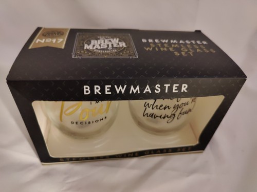 New Boxed Brewmaster Stemless Wine Glass Set Pair X 2 Wine Glasses - Picture 2 of 7