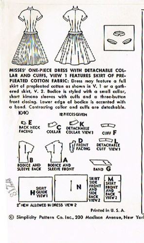 1950s Vintage Simplicity Sewing Pattern 1040 Uncut Misses Drop Waist Dress 30B - Picture 5 of 5